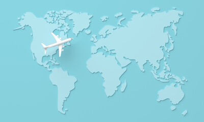 Travel World map background with plane. 3d rendering
