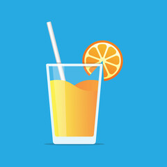 Orange juice in glass isolated on background vector illustration.