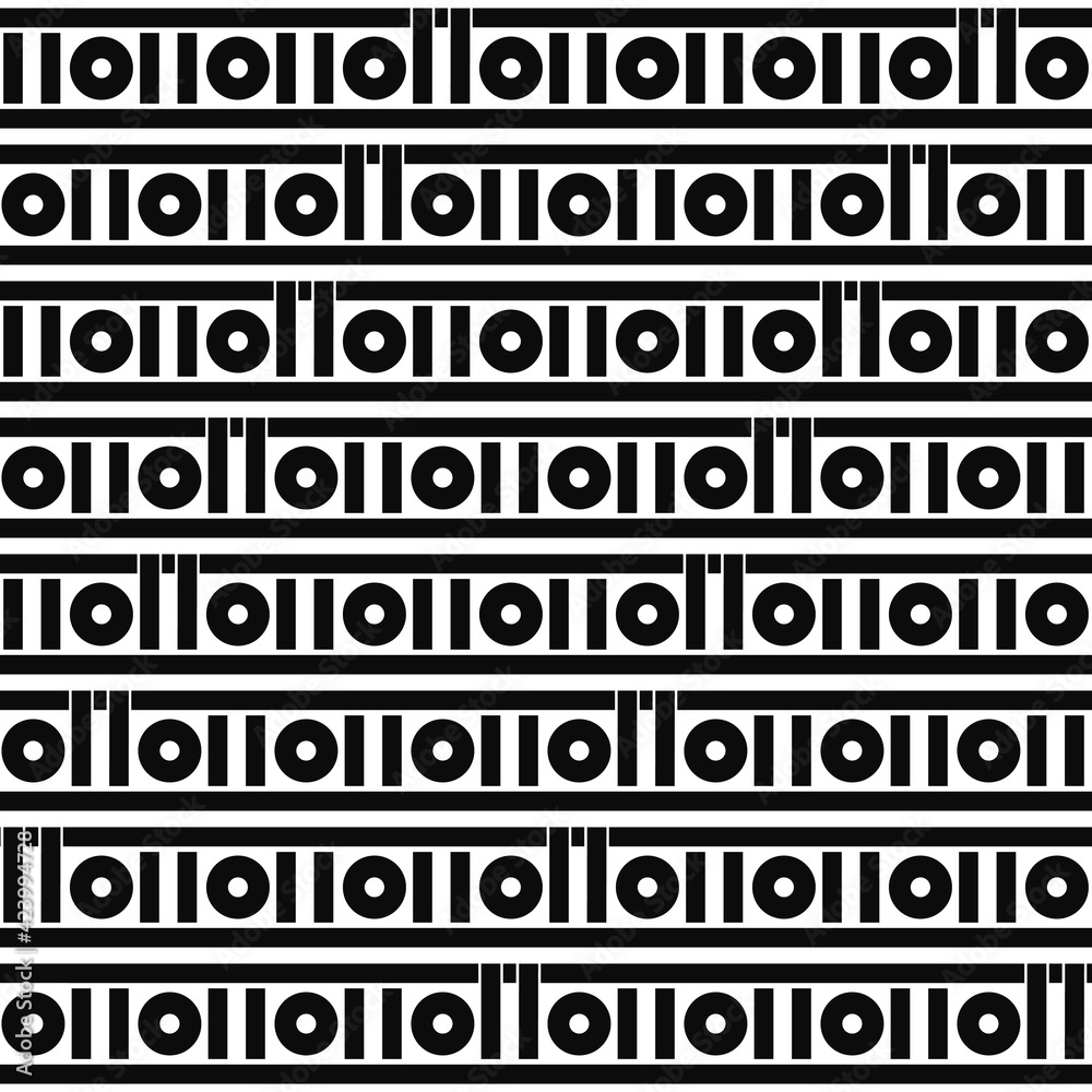 Poster Circles And Line Geometric Seamless Monochrome Pattern. Abstract Circles Pattern. Vector.