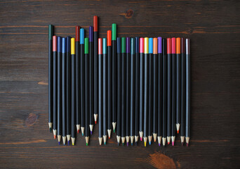 Pencils on wood table