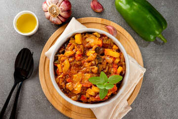 Ratatouille. Traditional French stew of summer vegetables. Traditional Ratatouille. Top View.