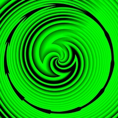spiral design of many diagonal isometric rectangular shapes in very bright neon green colour on a black background