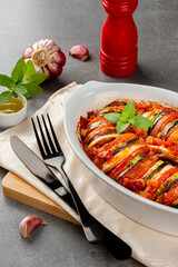 Ratatouille. Traditional French stew of summer vegetables. Ratatouille casserole.