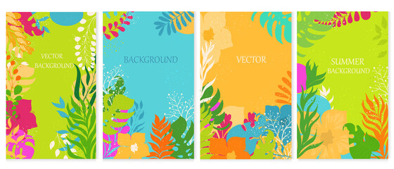 Vector background with colorful plants and with place for text. Summer background.