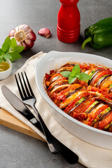 Ratatouille. Traditional French stew of summer vegetables. Ratatouille casserole.