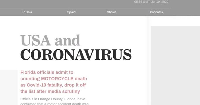 Viral Covid-19. Deadly coronavirus coverage. Seamless loop background. Zoom word closeup. News concept keyword. Alert. Fear. Corona virus. Panic danger headline. Close-up highlight text. Health care.