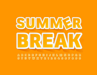 Vector sunny Sign Summer Break. Cute Yellow Font. Creative Alphabet Letters and Numbers set