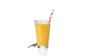 Delicious vanilla milkshake in glass isolated on white background	