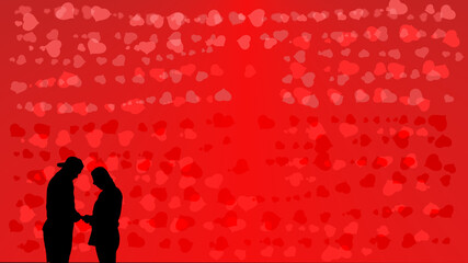 illustration silhouette couple with seamless  hearts on red background,abstract red pattern wall paper.