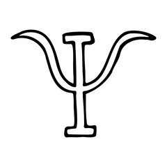 Psychology symbol hand drawn vector doodle illustration. Psi cartoon element. Isolated on white background. Hand drawn simple element
