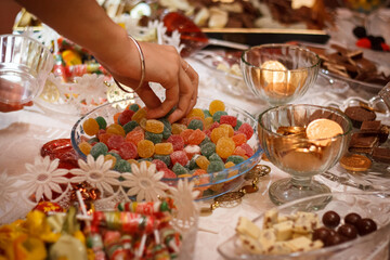 Candy in the birthday party with delicious sweets and chocolates