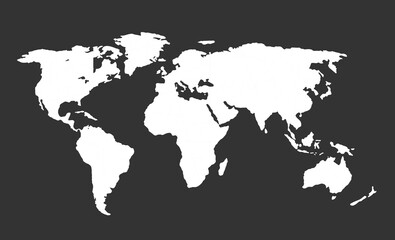 White World map isolated on black background. World map template with continents, North and South America, Europe and Asia, Africa