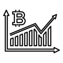 Bitcoin graph chart icon, outline style