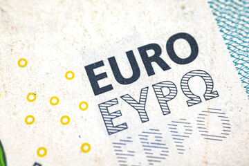 Euro money background close-up with Euro text on a banknote