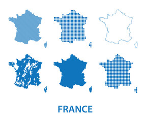 map of France - vector set of silhouettes in different patterns