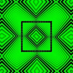 square format design of many diagonal isometric rectangular shapes in very bright neon green colour on a black background