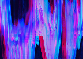 Abstract blue, mint and pink background with interlaced digital glitch and distortion effect. Futuristic cyberpunk design. Retro futurism, webpunk, rave 80s 90s cyberpunk aesthetic techno neon colors