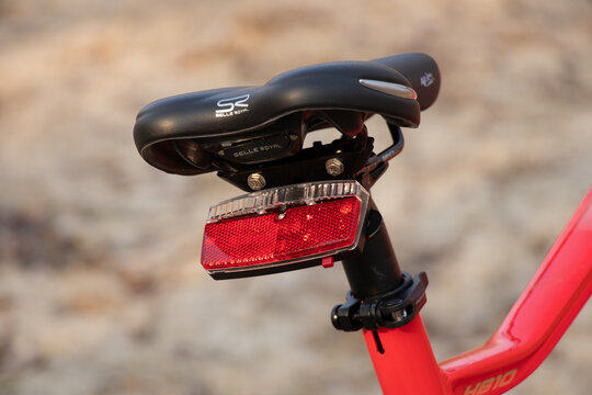 Ukraine Dnipro 30.03.2021 - Xiaomi HIMO C26 electric bike with camera pro 9 on the handlebars in the forest in spring, eco