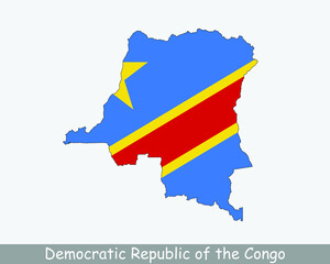 Democratic Republic of the Congo Map Flag. Map of DRC with the Congolese national flag isolated on white background. Vector Illustration.