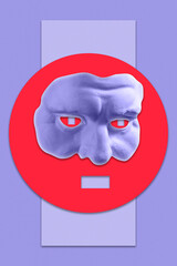 Collage with sculpture of human face in a pop art style. Modern creative concept image with ancient statue head. Zine culture. Contemporary art poster. Funky punk minimalism. Crypto art design.