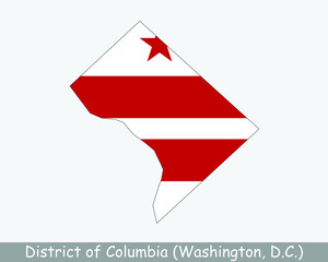 District of Columbia Map Flag. Map of Washington, D.C., USA with flag isolated on white background. United States, America, American, United States of America, US. Vector illustration.
