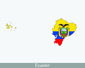 Ecuador Map Flag. Map of Ecuador with the Ecuadorian national flag isolated on white background. Vector Illustration.