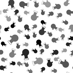 Black Test tube and flask chemical laboratory test icon isolated seamless pattern on white background. Laboratory glassware sign. Vector