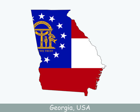 Georgia Map Flag. Map of GA, USA with the state flag isolated on white background. United States, America, American, United States of America, US State. Vector illustration.