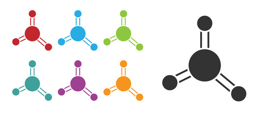 Black Molecule icon isolated on white background. Structure of molecules in chemistry, science teachers innovative educational poster. Set icons colorful. Vector