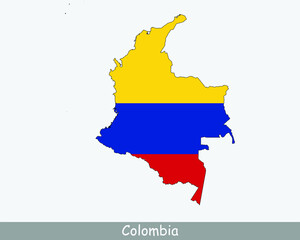 Colombia Map Flag. Map of Colombia with the Colombian national flag isolated on white background. Vector Illustration.