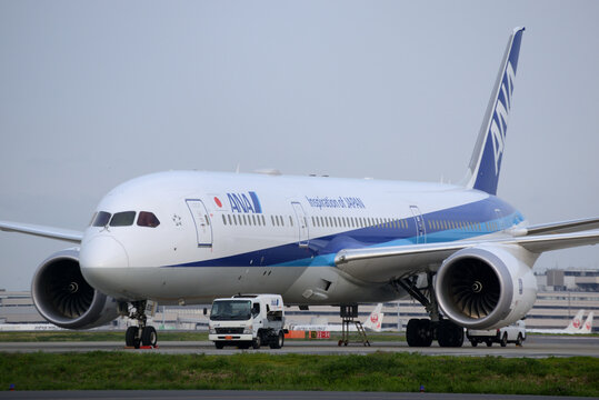 Tokyo, Japan - April 16, 2016:All Nippon Airways (ANA) Boeing 787-9 Dreamliner (JA836A) passenger plane.
