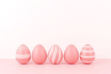 easter eggs on pink background. greeting card, poster, banner template. top view. flat lay. 3D illustration