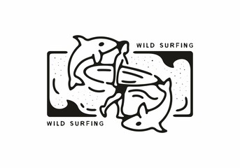 Wild surfing line art illustration