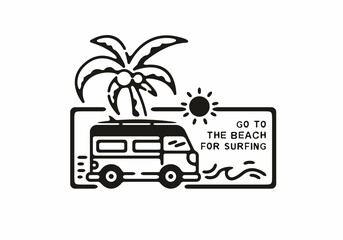 Van and beach line art illustration