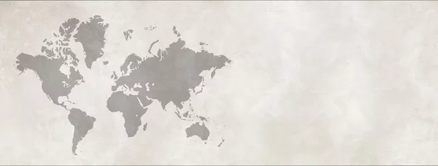 Deurstickers Wereldkaart op witte betonnen muur achtergrond. Horizontale banner © daboost