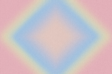 Digital noise gradient. Nostalgia, vintage, retro 70s, 80s style. Abstract lo-fi background. Grain texture. Wall, wallpaper, template, print. Rhombus border frame. Yellow, pink, blue, beige color