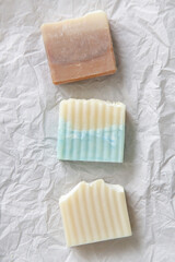 Natural handmade soap bar or solid shampoo. Package -free, zero-waste organic cosmetic.