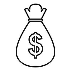 Bank money bag icon, outline style