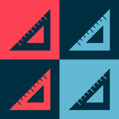 Pop art Triangular ruler icon isolated on color background. Straightedge symbol. Geometric symbol. Vector