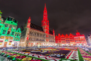 Brussels, Belgium. Grand Place during Flower Carpet festival. This year theme was Mexico.