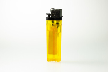 Yellow lighters on a white background.