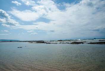 Soft  waves of blue sea on sandy  coast. Mediterranean sea.