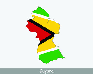 Guyana Map Flag. Map of the Co-operative Republic of Guyana with the Guyanese national flag isolated on white background. Vector Illustration.