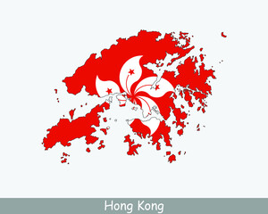 Hong Kong Map Flag. Map of Hong Kong with the Hong Kongese national flag isolated on white background. Vector Illustration.