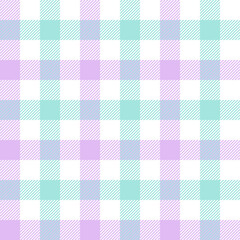 Gingham pattern seamless in purple, green, white. Spring summer textured vichy check plaid for tablecloth, skirt, picnic blanket, oilcloth, other modern everyday casual fashion fabric or paper print.