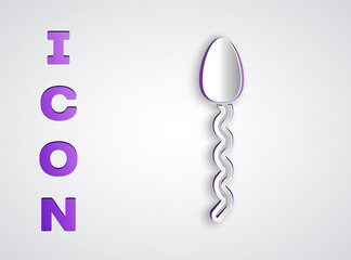 Paper cut Sperm icon isolated on grey background. Paper art style. Vector