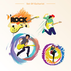 Rock Band guitarist set vector illustration