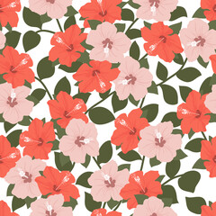 Tropical flowers seamless pattern. Vector illustration in a flat style.
