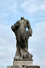 old statue with cut head in old statue looking at you - in Old Villa Bagatti Valsecchi - Varedo, Monza Brianza, Lombardy Italy.