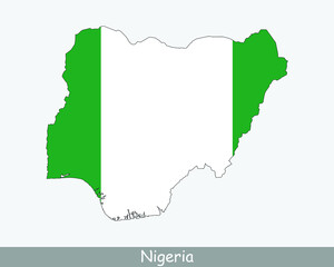 Nigeria Flag Map. Map of the Federal Republic of Nigeria with the Nigerian national flag isolated on white background. Vector Illustration.